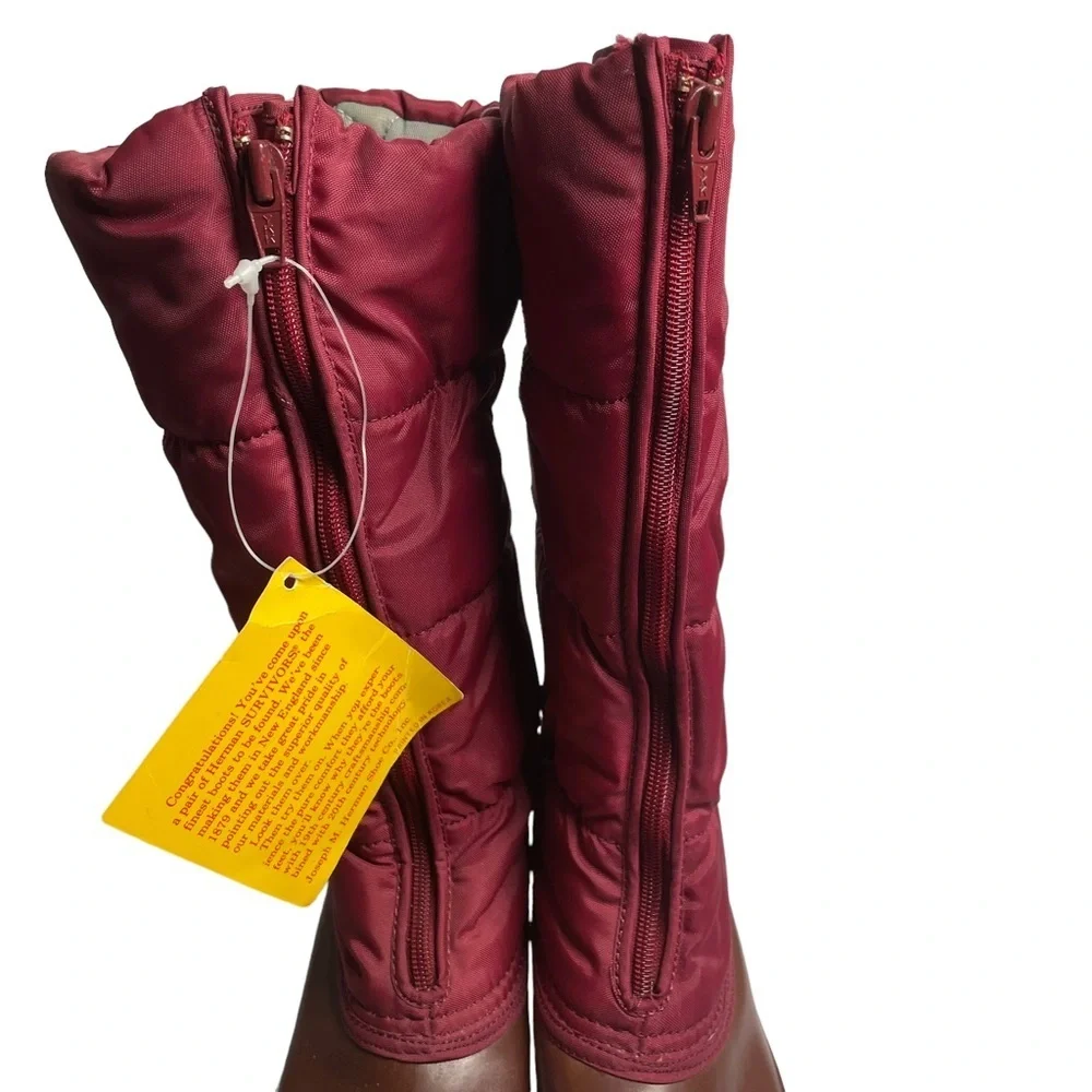 NWT Vintage Herman Survivors Maroon Nylon Quilted Boots Rubber Soles Size 6